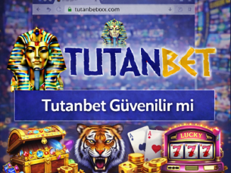 Tutanbet güvenilir mi başlıklı banner, slot makinesi, hazine sandığı ve casino temalı görseller içeren tanıtım görseli