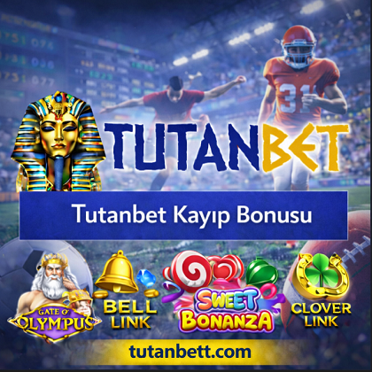 Tutanbet kayıp bonusu banner görseli, spor bahisleri teması, casino oyunları, popüler slot oyunları ve tutanbett.com adresi ile sunulan bonus kampanyası