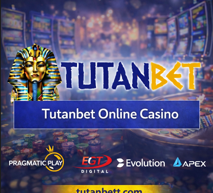 Tutanbet online casino banner görseli, Pragmatic Play, EGT Digital, Evolution ve Apex casino oyun sağlayıcıları ile tutanbett.com adresi