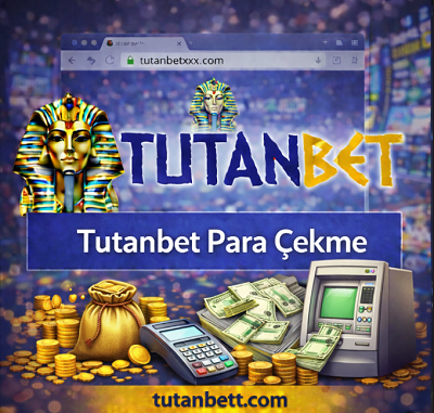 Tutanbet para çekme işlemlerini temsil eden ATM, nakit para ve ödeme simgeleri içeren casino banner görseli
