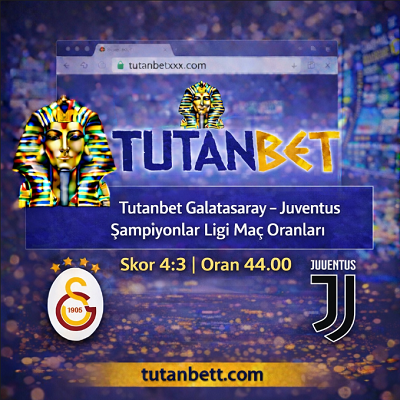 Tutanbet Galatasaray Juventus Şampiyonlar Ligi maç oranları bannerı, 4-3 skor için 44.00 oran, Galatasaray ve Juventus logoları ile futbol bahis görseli.